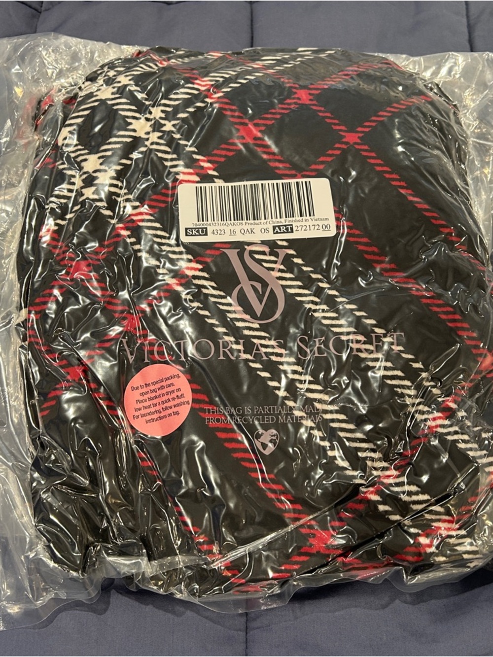 Victoria's Secret Plaid Blanket Black, Red, Cream